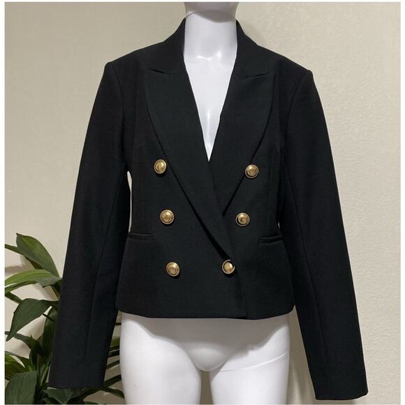 Nwt- EXPRESS Black Cropped Blazer Double Breasted-L - Picture 1 of 6